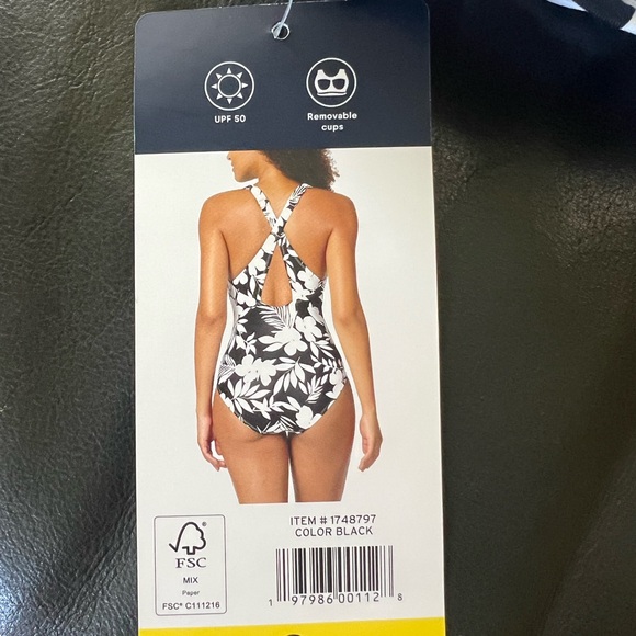 Lands' End Black and White Floral One Piece Swimsuit - Picture 4 of 6